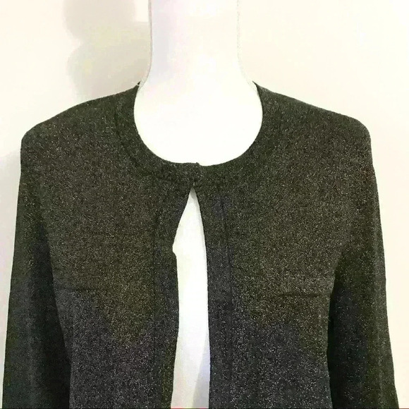 J. McLaughlin Corfu Crewneck Cropped Cardigan Black and Gold - Picture 2 of 8